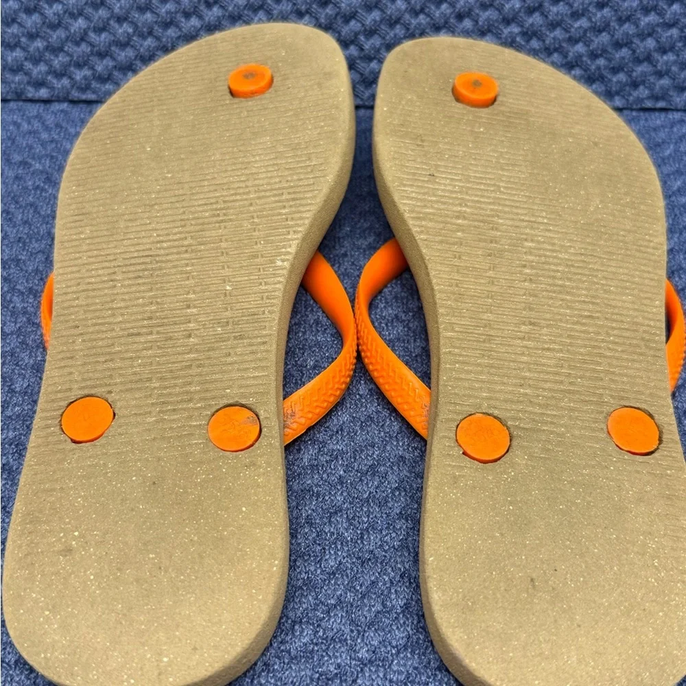 Havaianas Tiger Stripe‎ Flip Flops with Rhinestone Turtle and Orange Straps